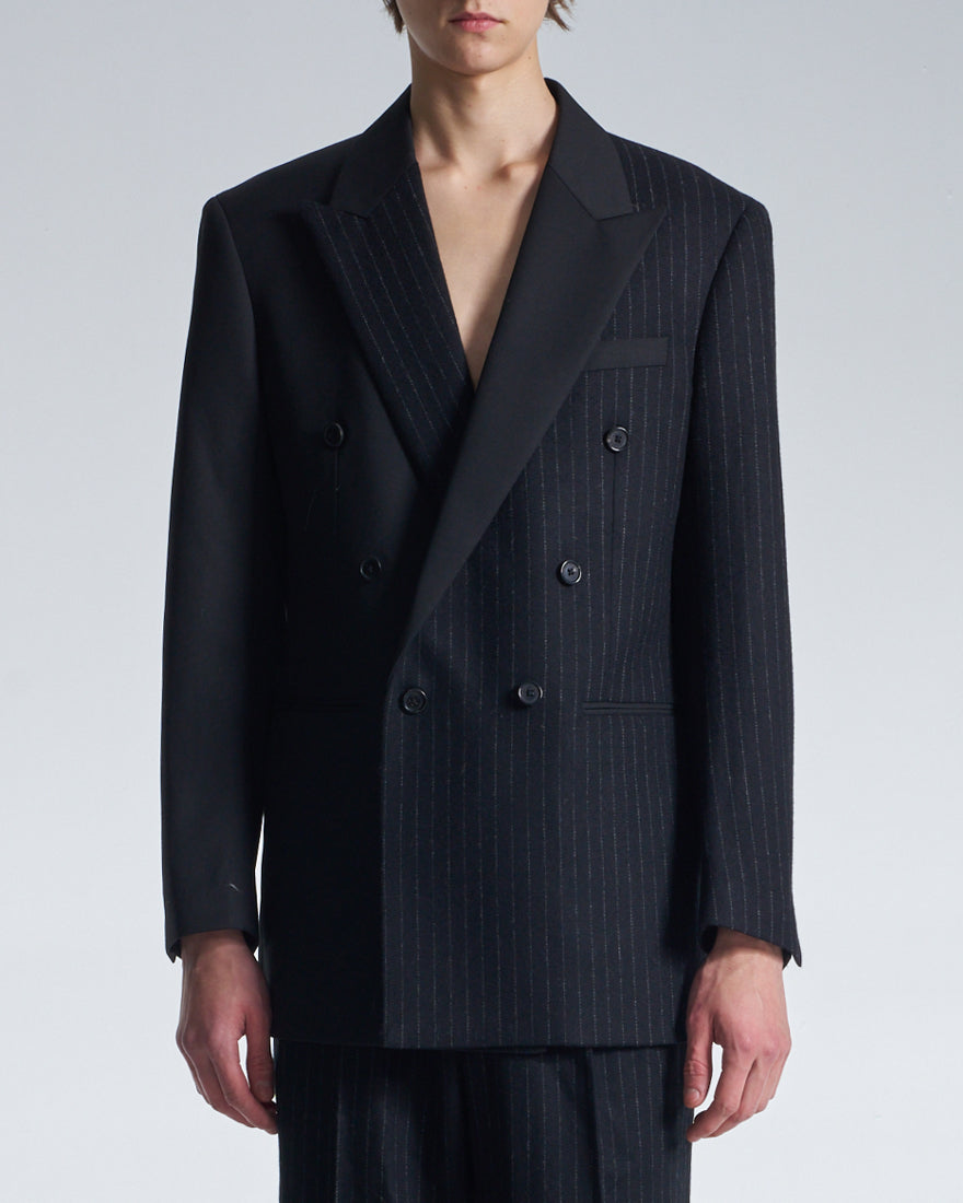 HARRISON WONG / Standard Fit DB Blazer With Stripe Fabric Contrast