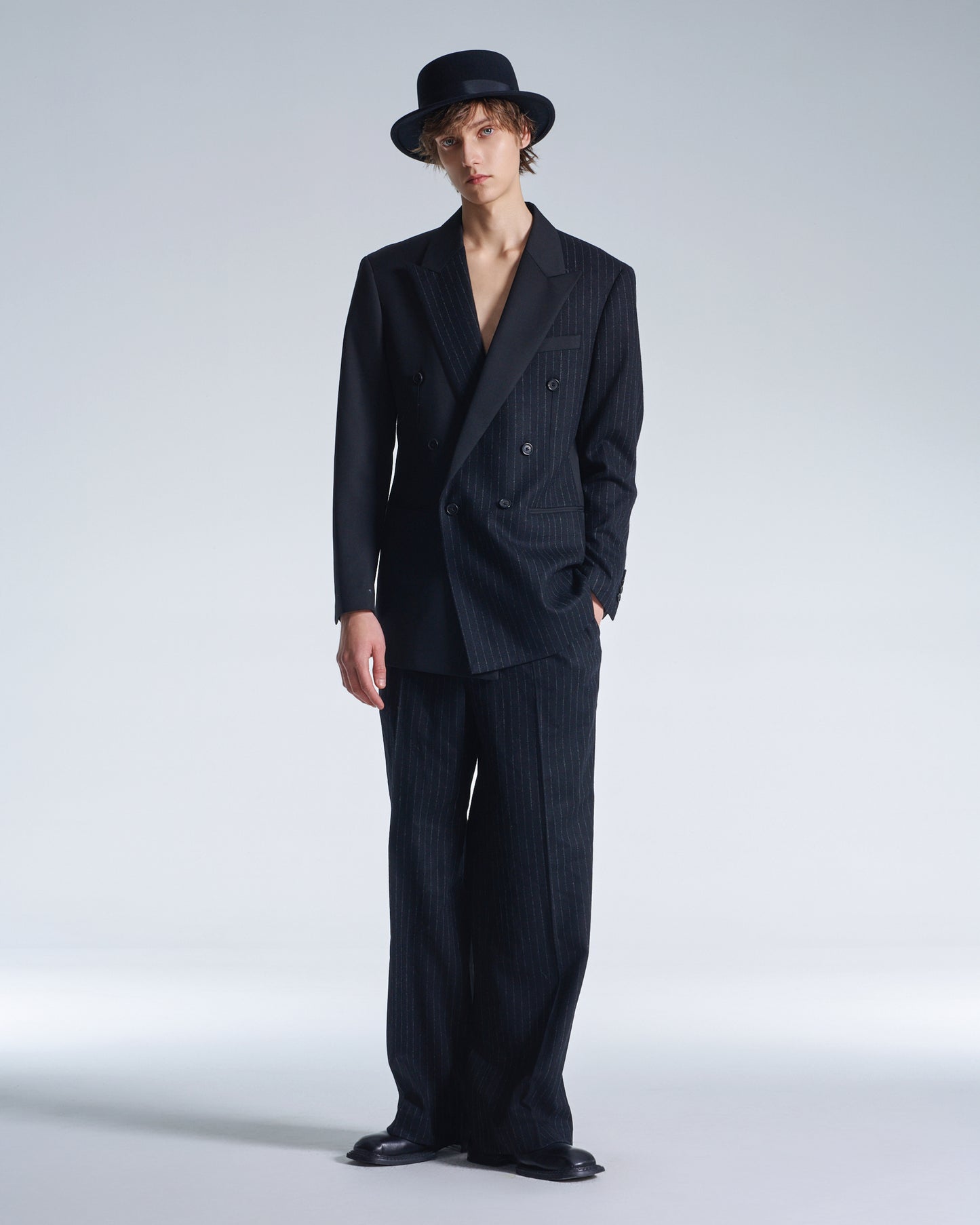 HARRISON WONG / Striped Wool Wide Leg Pants