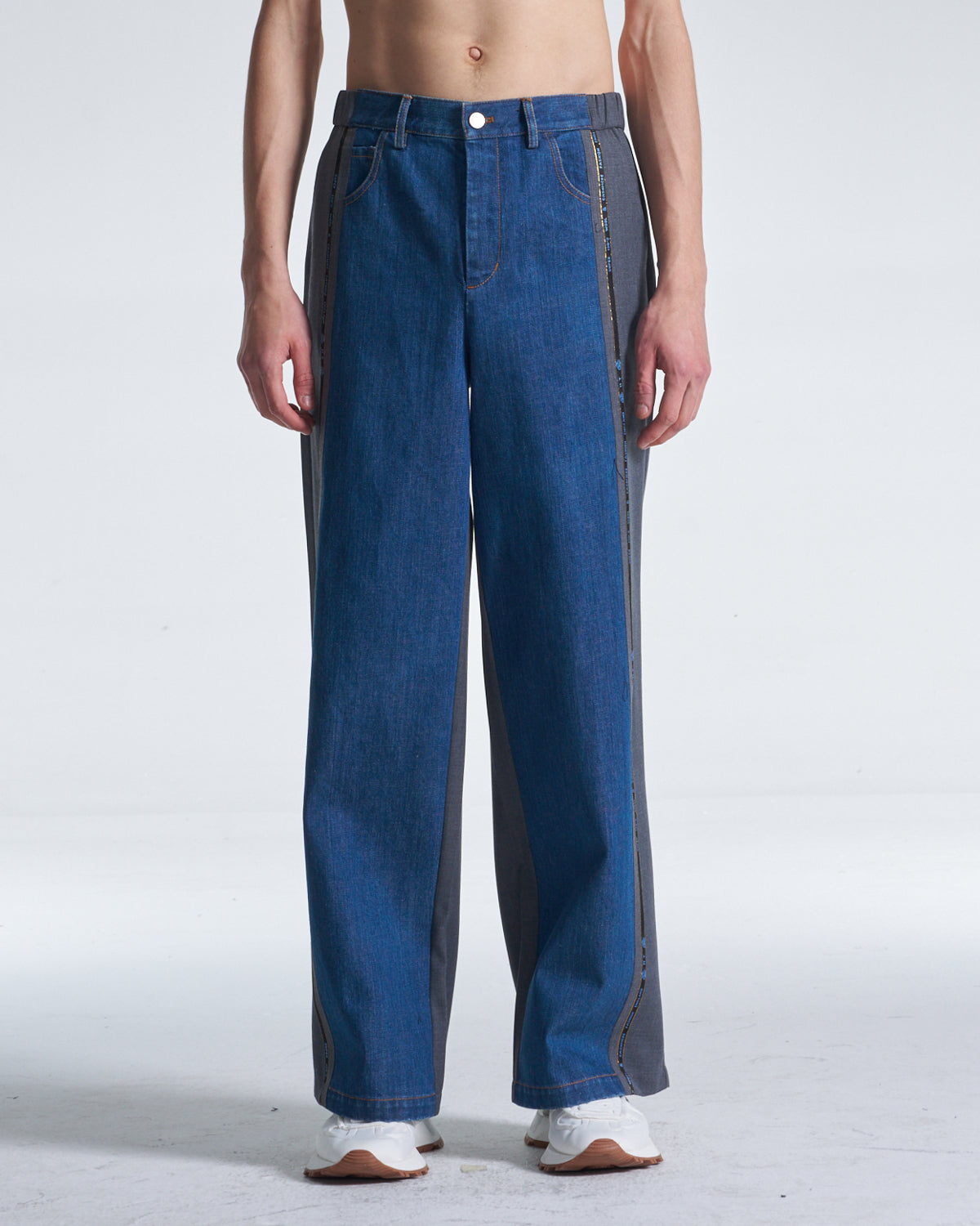 HARRISON WONG / Wool Pants With Denim Contrast - Grey