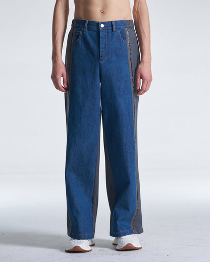 HARRISON WONG / Wool Pants With Denim Contrast - Grey
