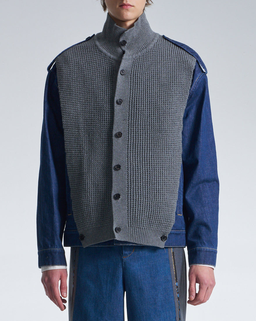 HARRISON WONG / 2in1 Denim Jacket With Sweater - Grey