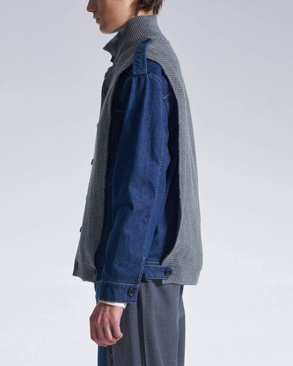 HARRISON WONG / 2in1 Denim Jacket With Sweater - Grey