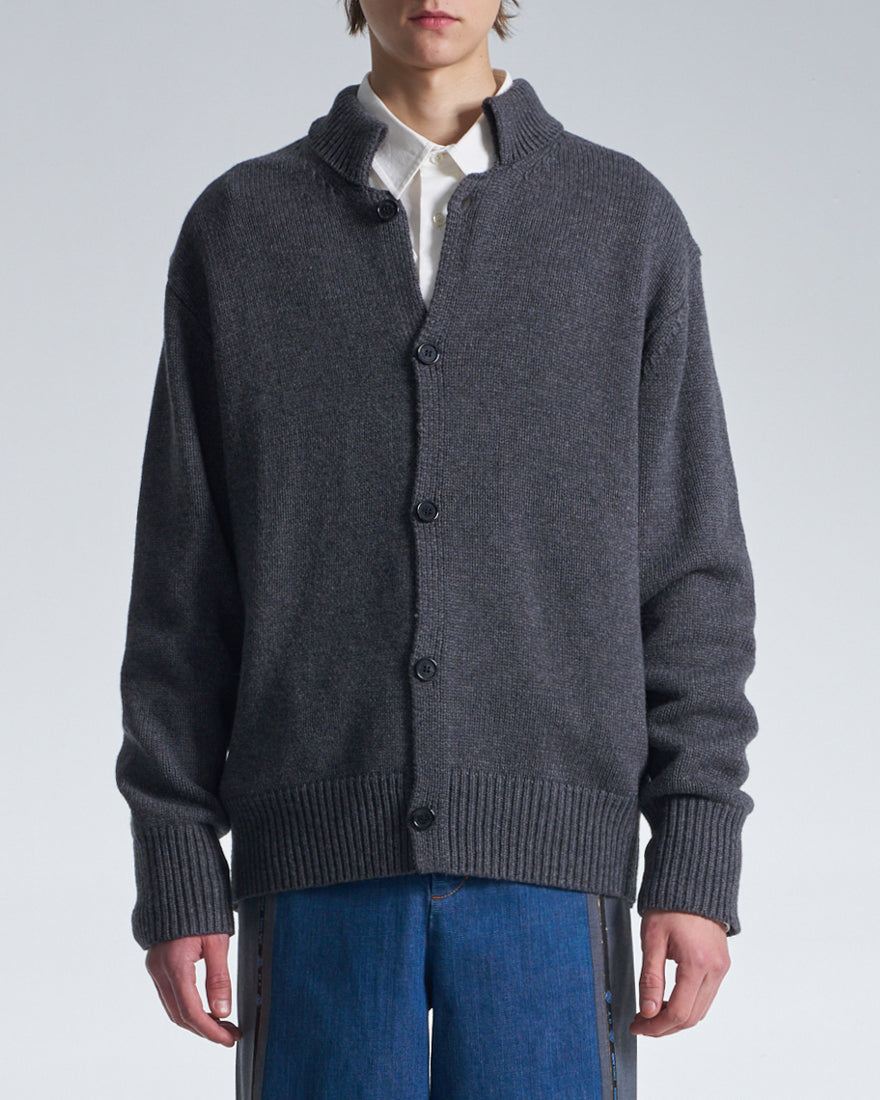 HARRISON WONG / Cashmere Wool Cardigan With Stand Collar - Grey