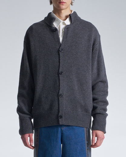 HARRISON WONG / Cashmere Wool Cardigan With Stand Collar - Grey