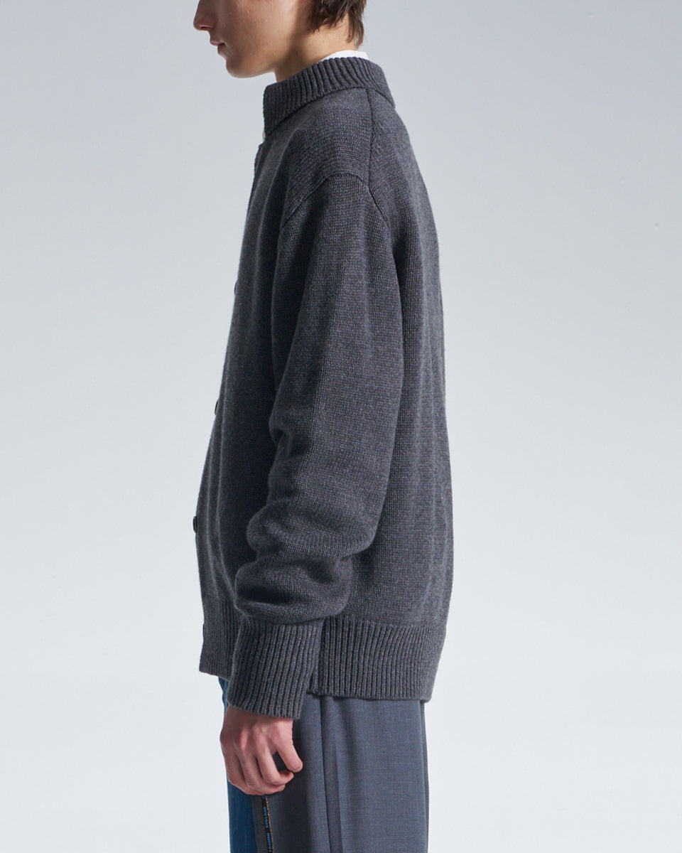 HARRISON WONG / Cashmere Wool Cardigan With Stand Collar - Grey