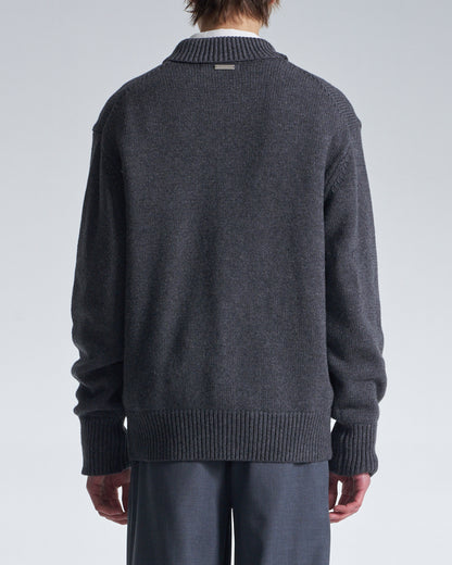 HARRISON WONG / Cashmere Wool Cardigan With Stand Collar - Grey
