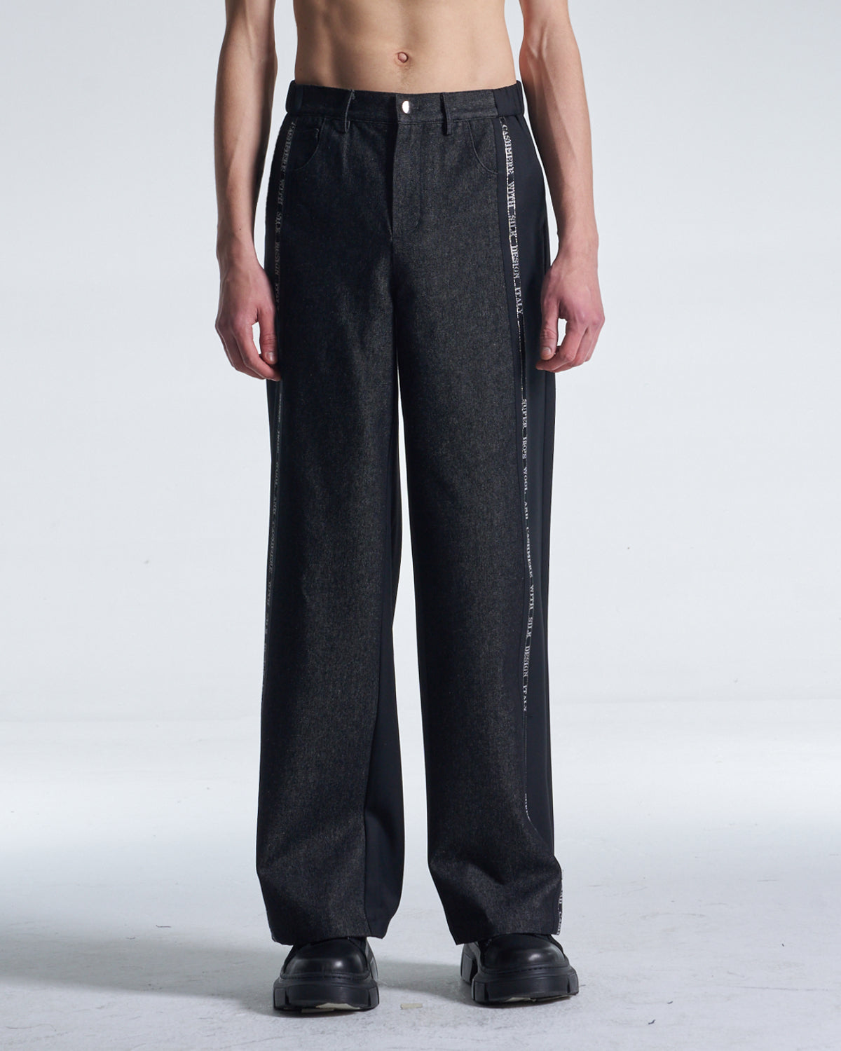 HARRISON WONG / Wool Pants With Denim Contrast - Black
