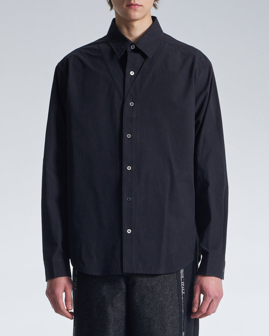HARRISON WONG / Cotton Shirt With V Cut Placket - Black
