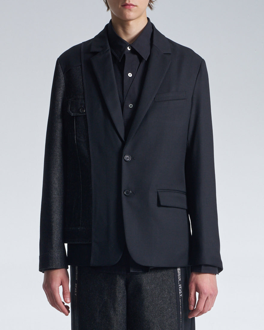 HARRISON WONG / Deconstructed Wool Blazer With Denim - Black
