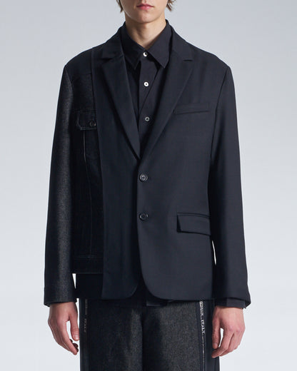 HARRISON WONG / Deconstructed Wool Blazer With Denim - Black