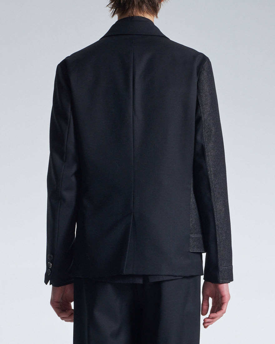 HARRISON WONG / Deconstructed Wool Blazer With Denim - Black