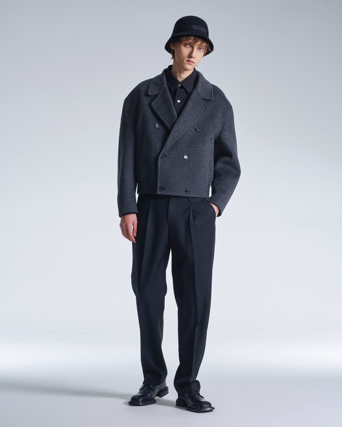 HARRISON WONG / Easy Fit Straight Leg Wool Pants - Black