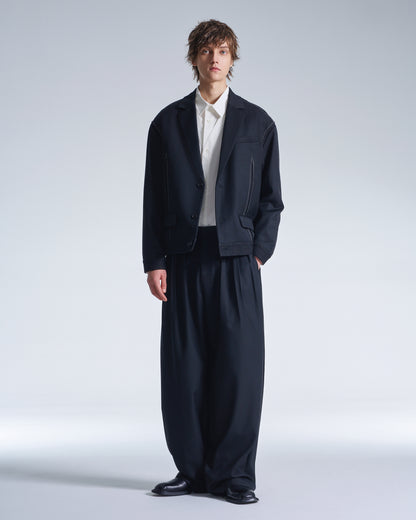 HARRISON WONG / Boxy Wool Blazer With Denim Trim - Black