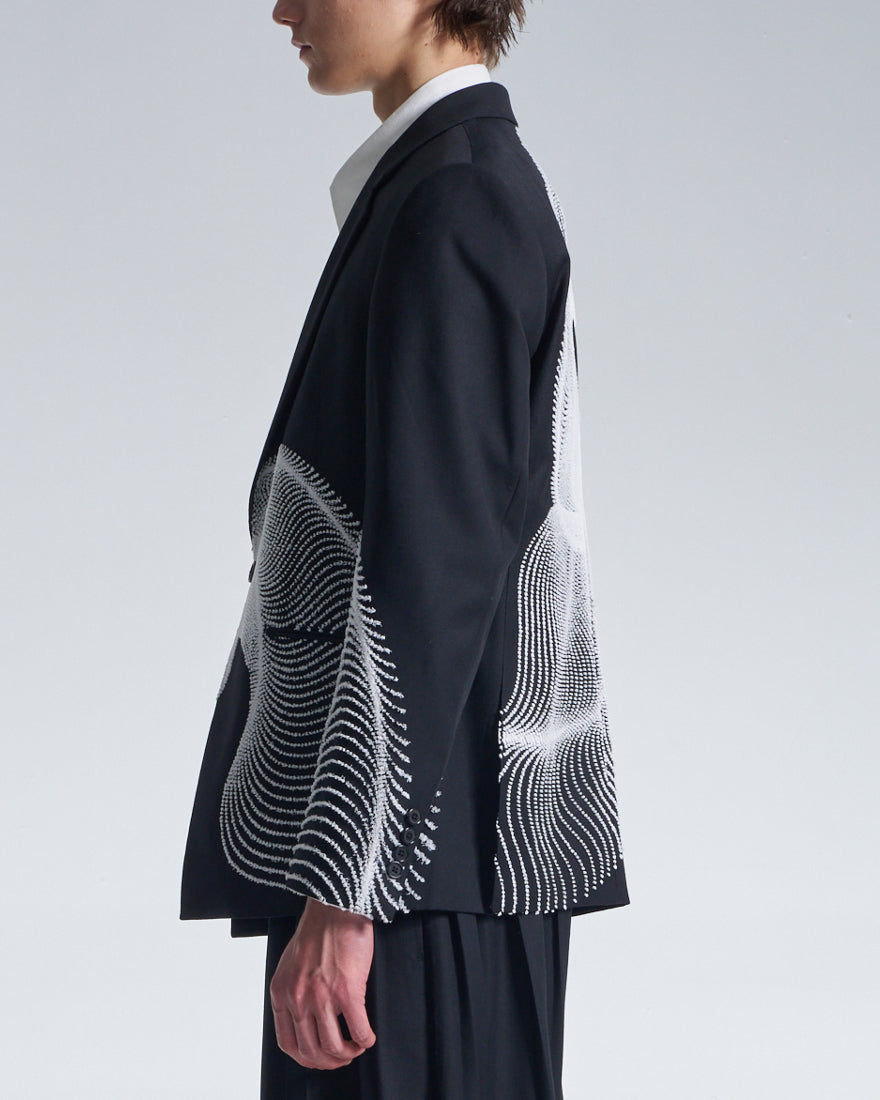 HARRISON WONG / Wool Blazer With Wavy Dots Lines Embroidery - Black