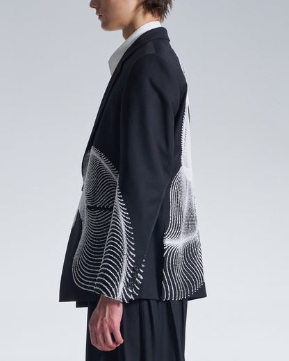 HARRISON WONG / Wool Blazer With Wavy Dots Lines Embroidery - Black