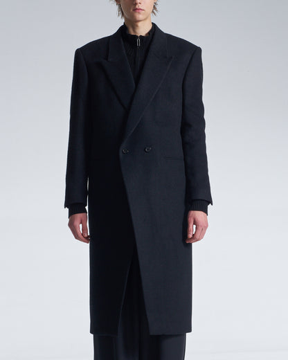 HARRISON WONG / Standard Fit Long Wool Coat With Power Shoulder - Black