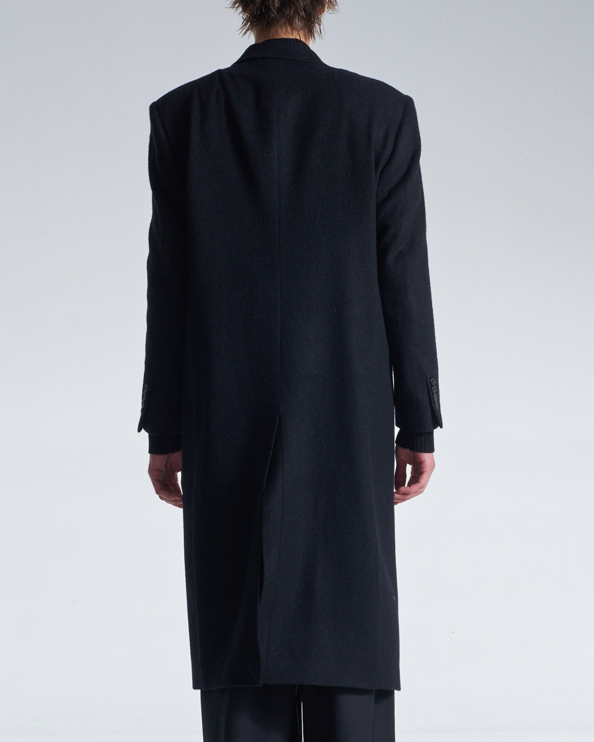 HARRISON WONG / Standard Fit Long Wool Coat With Power Shoulder - Black