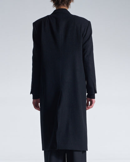 HARRISON WONG / Standard Fit Long Wool Coat With Power Shoulder - Black