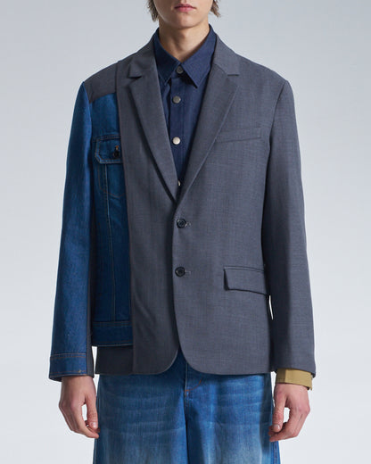 HARRISON WONG / Deconstructed Wool Blazer With Denim - Grey