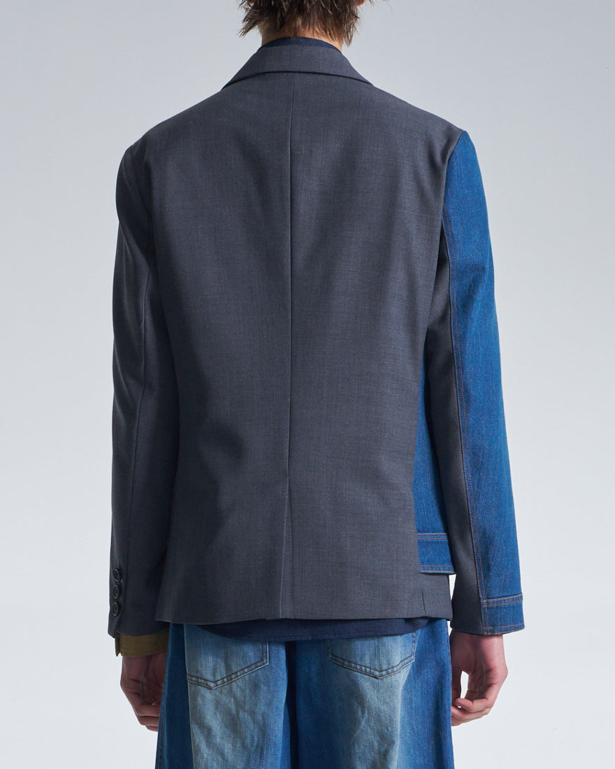 HARRISON WONG / Deconstructed Wool Blazer With Denim - Grey