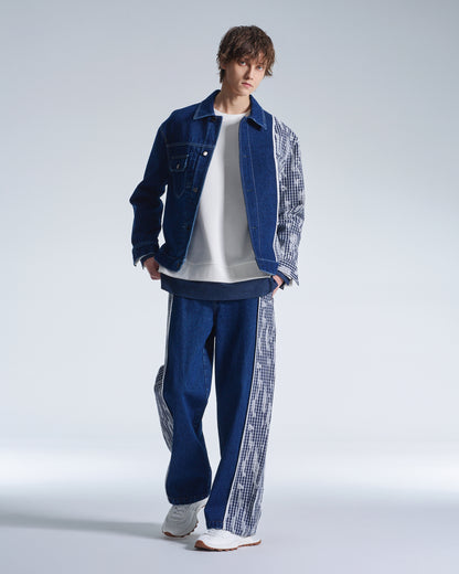 HARRISON WONG / Wide Leg Denim Pants Contrast With Checks