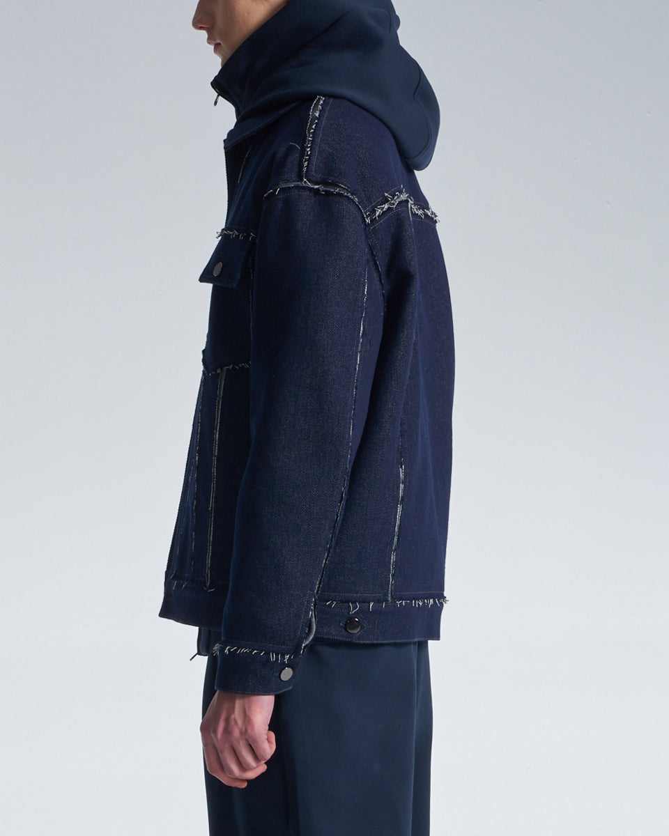 HARRISON WONG / Raw Edge Denim Jacket With Sandwich Knit Base