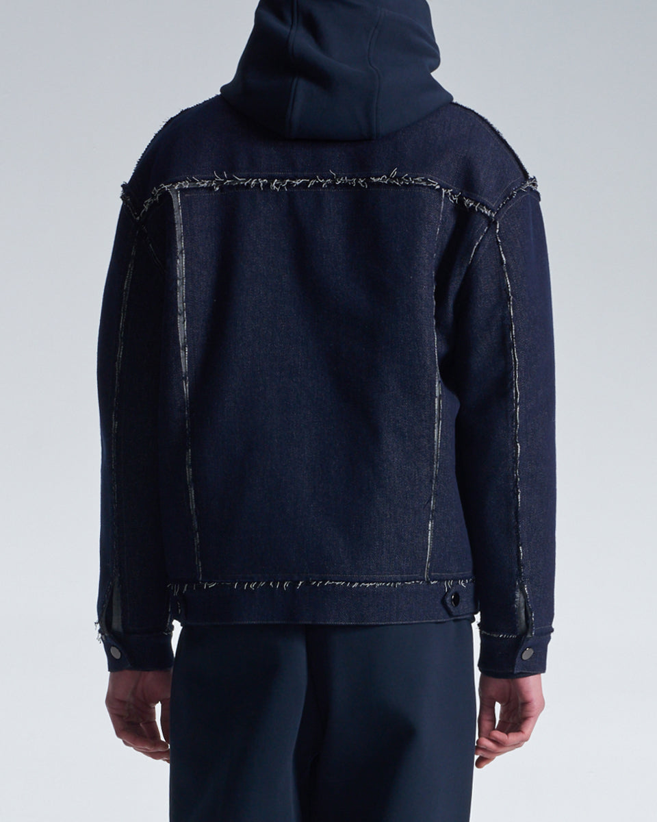 HARRISON WONG / Raw Edge Denim Jacket With Sandwich Knit Base