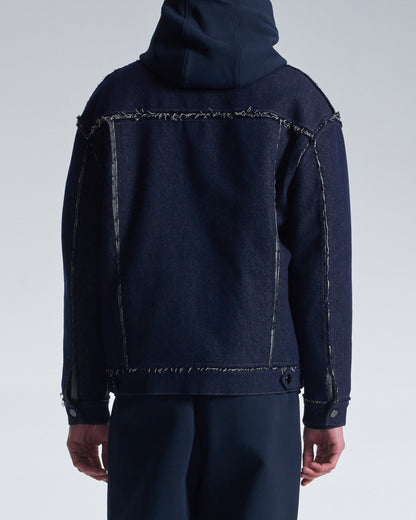 HARRISON WONG / Raw Edge Denim Jacket With Sandwich Knit Base