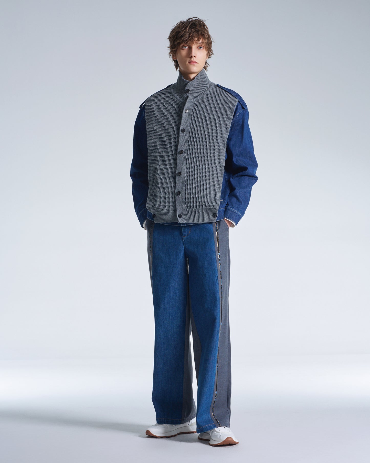 HARRISON WONG / Wool Pants With Denim Contrast - Grey
