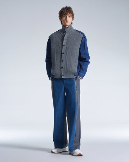 HARRISON WONG / Wool Pants With Denim Contrast - Grey