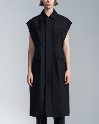 HARRISON WONG / Wide Shoulder Sleeveless Shirt Dress