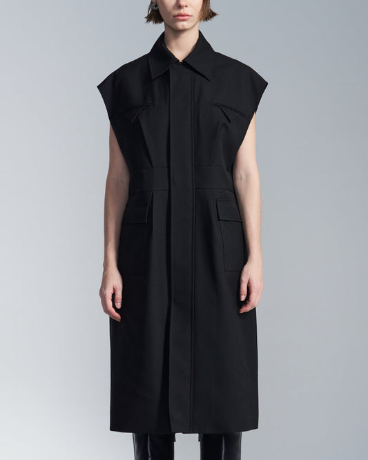 HARRISON WONG / Wide Shoulder Sleeveless Shirt Dress