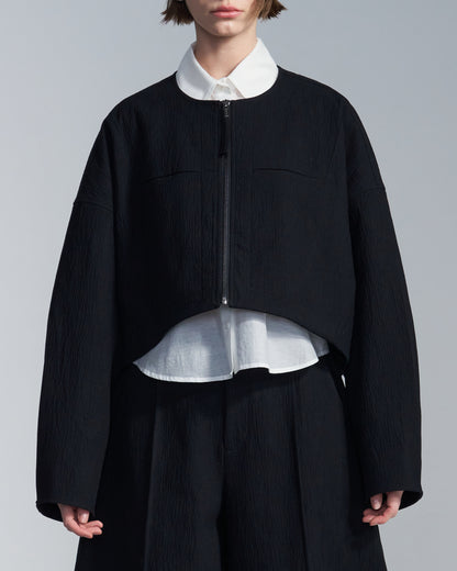 HARRISON WONG / Crepe Cotton Cropped Round Neck Jacket
