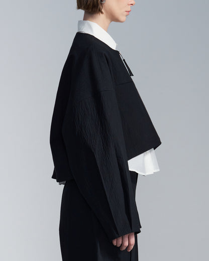 HARRISON WONG / Crepe Cotton Cropped Round Neck Jacket