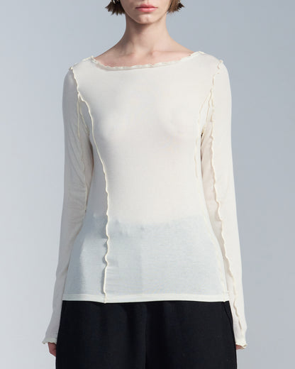 HARRISON WONG / T-Shirt With Coverstitch Edge - Beige