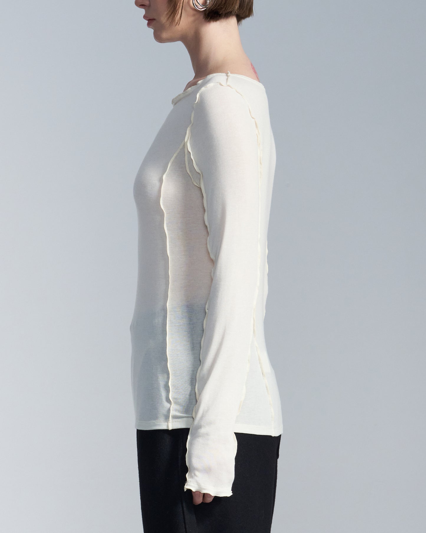 HARRISON WONG / T-Shirt With Coverstitch Edge - Beige