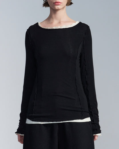 HARRISON WONG / T-Shirt With Coverstitch Edge - Black