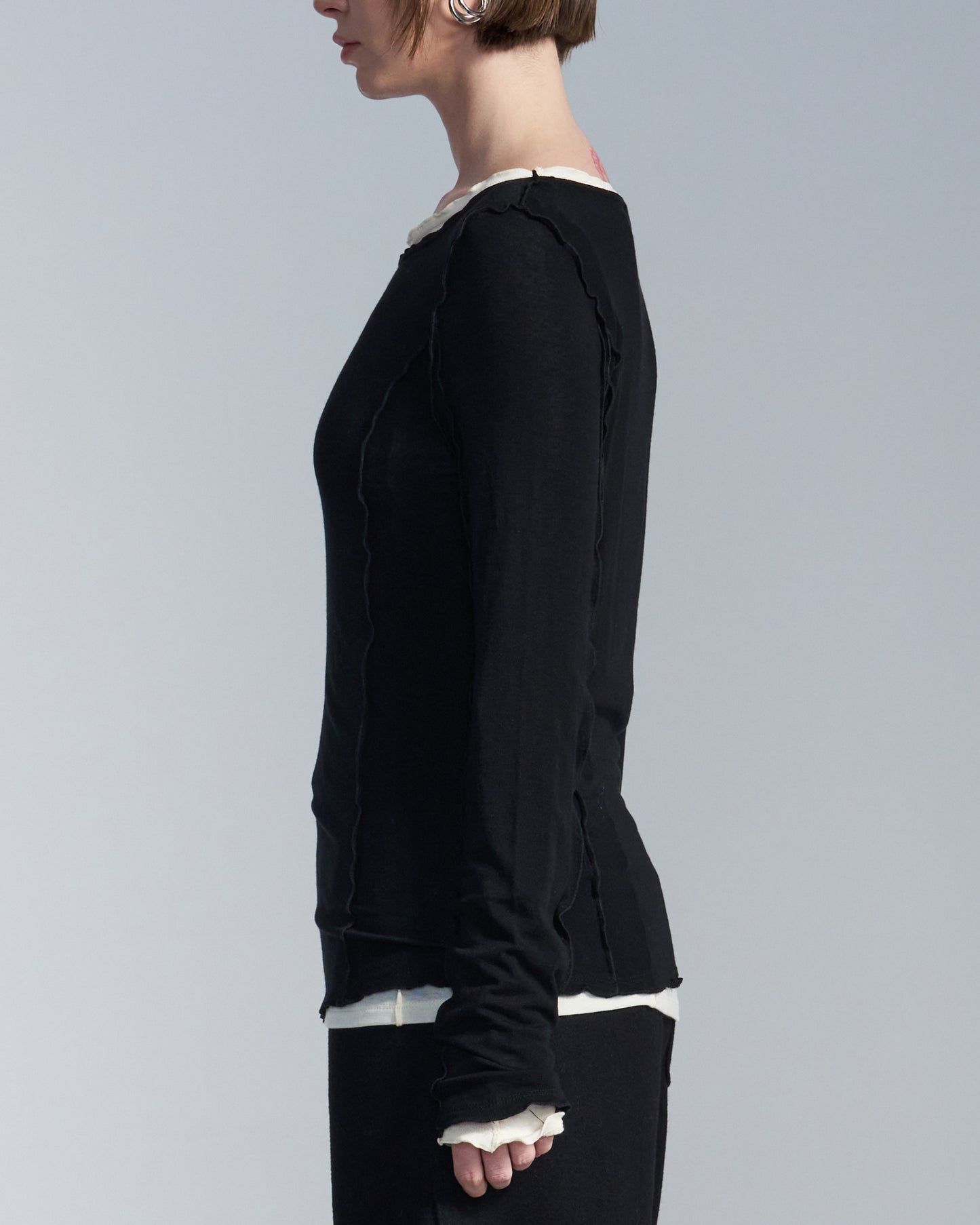 HARRISON WONG / T-Shirt With Coverstitch Edge - Black