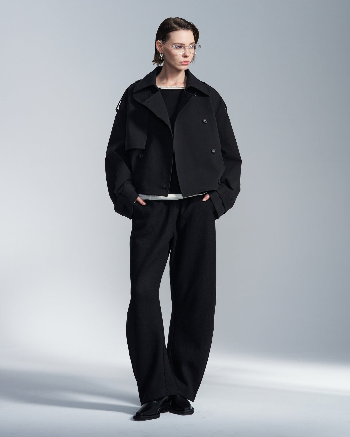 HARRISON WONG / Loose Fit Cropped Trench Jacket