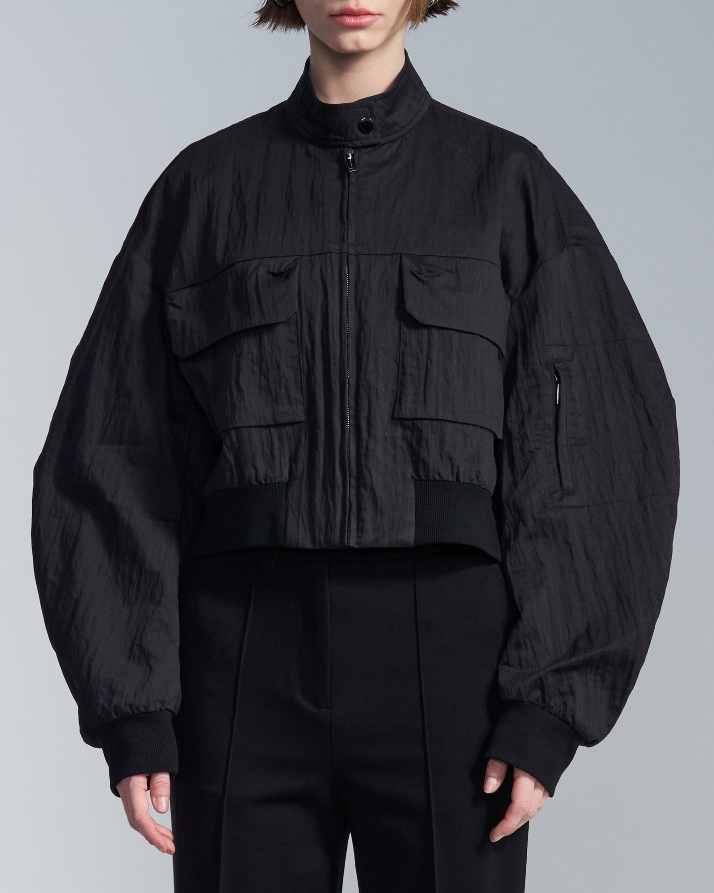 HARRISON WONG / Cotton Nylon Cropped Zipper Jacket