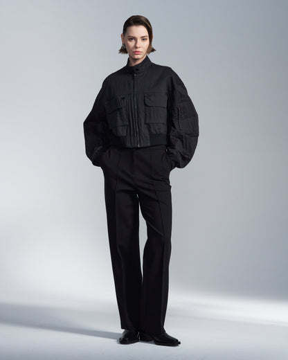 HARRISON WONG / Cotton Nylon Cropped Zipper Jacket