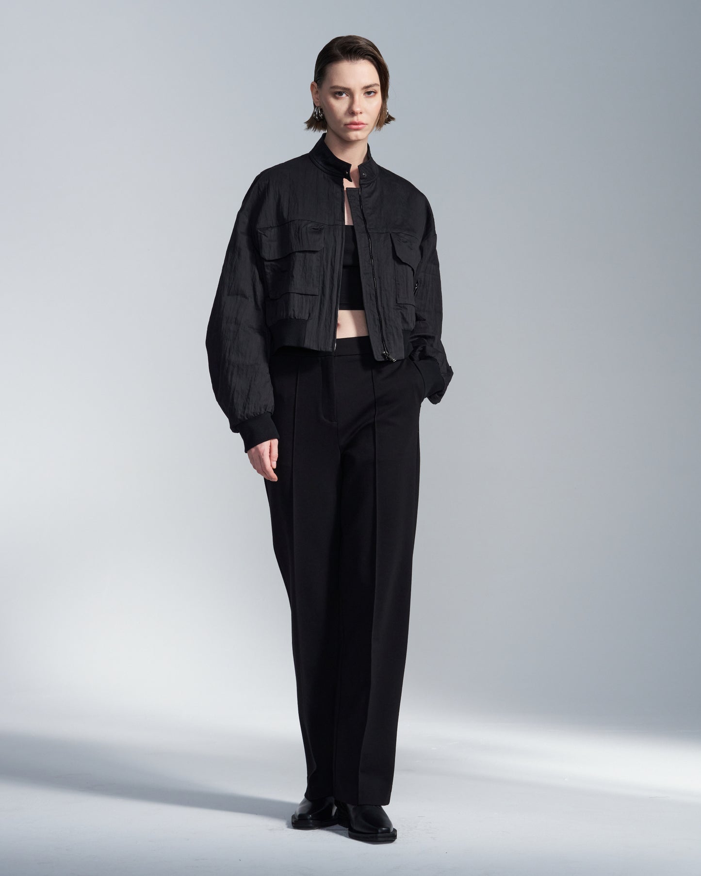 HARRISON WONG / Cotton Nylon Cropped Zipper Jacket
