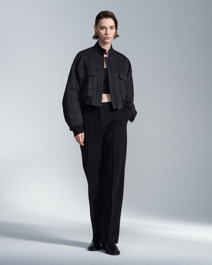 HARRISON WONG / Cotton Nylon Cropped Zipper Jacket