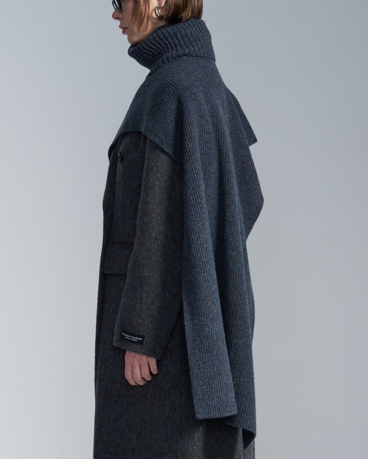 HARRISON WONG / Turtleneck Wool Cape - Grey