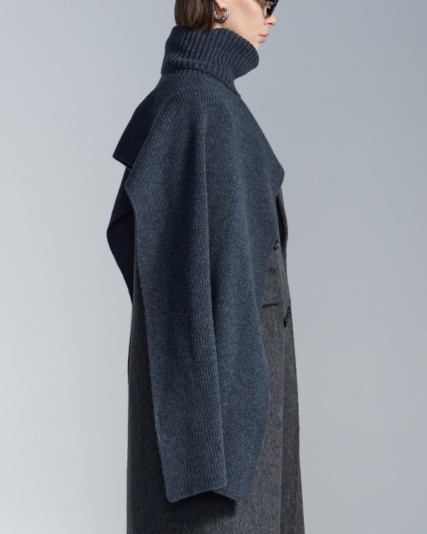 HARRISON WONG / Turtleneck Wool Cape - Grey