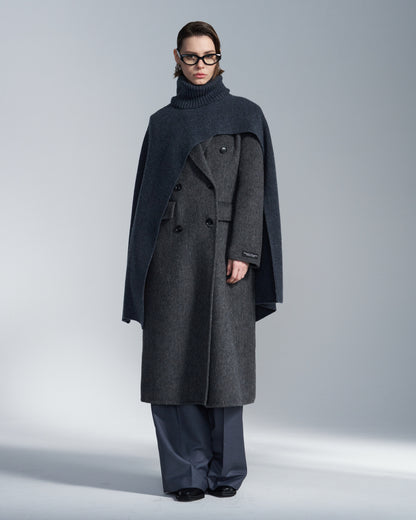HARRISON WONG / Turtleneck Wool Cape - Grey