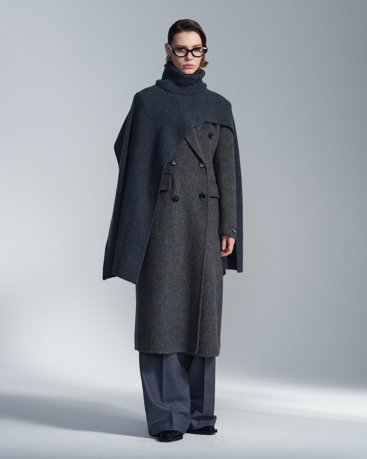 HARRISON WONG / Turtleneck Wool Cape - Grey