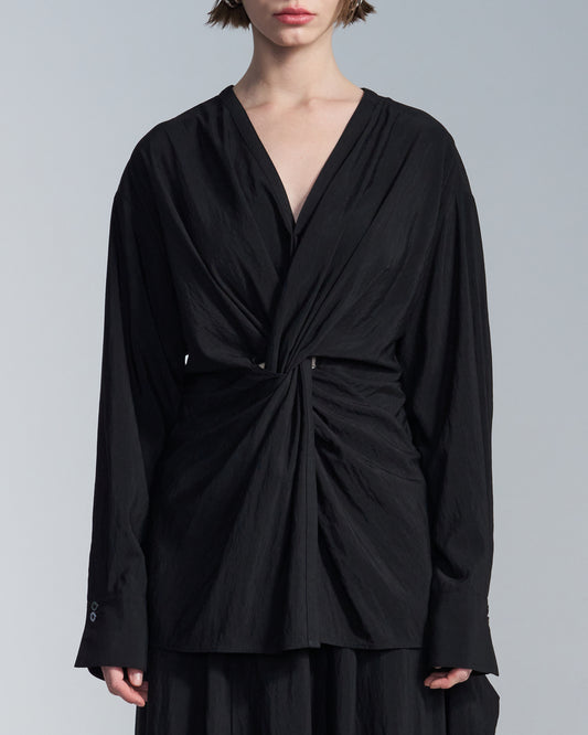 HARRISON WONG / Rayon Cupro V Neck Shirt With Twisted