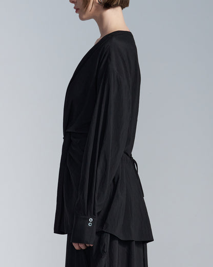 HARRISON WONG / Rayon Cupro V Neck Shirt With Twisted