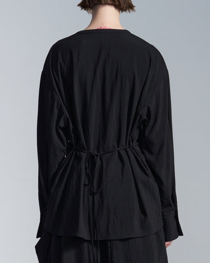 HARRISON WONG / Rayon Cupro V Neck Shirt With Twisted